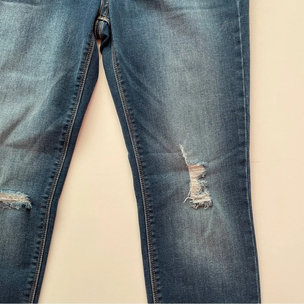 SNEAK PEEK Mid Rise Stretch Skinny Denim Distressed Blue Jeans Frayed Hem Size 7 - Picture 8 of 9